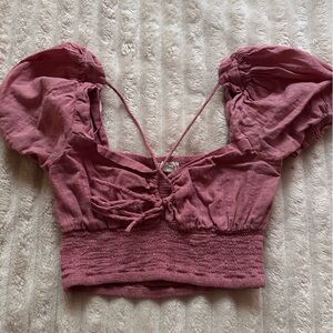 Women's Pink Smocked Crop Top